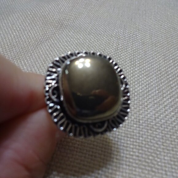 Unique APACHE PYRITE Handmade Sterling 925 Ring Size 9 #673C - Picture 2 of 3